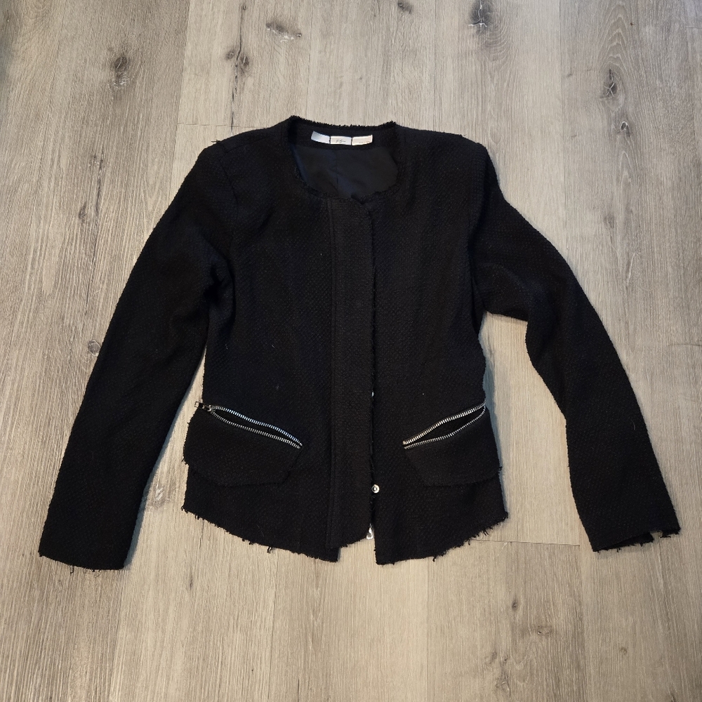 Gibson Black Full Zip Snaps Womens Moto Blazer Size Small Petite